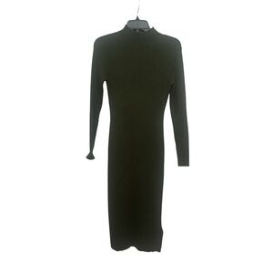 Dark Green Midi Ribbed Sweater Dress Size Medium Long Sleeve Mock Neck